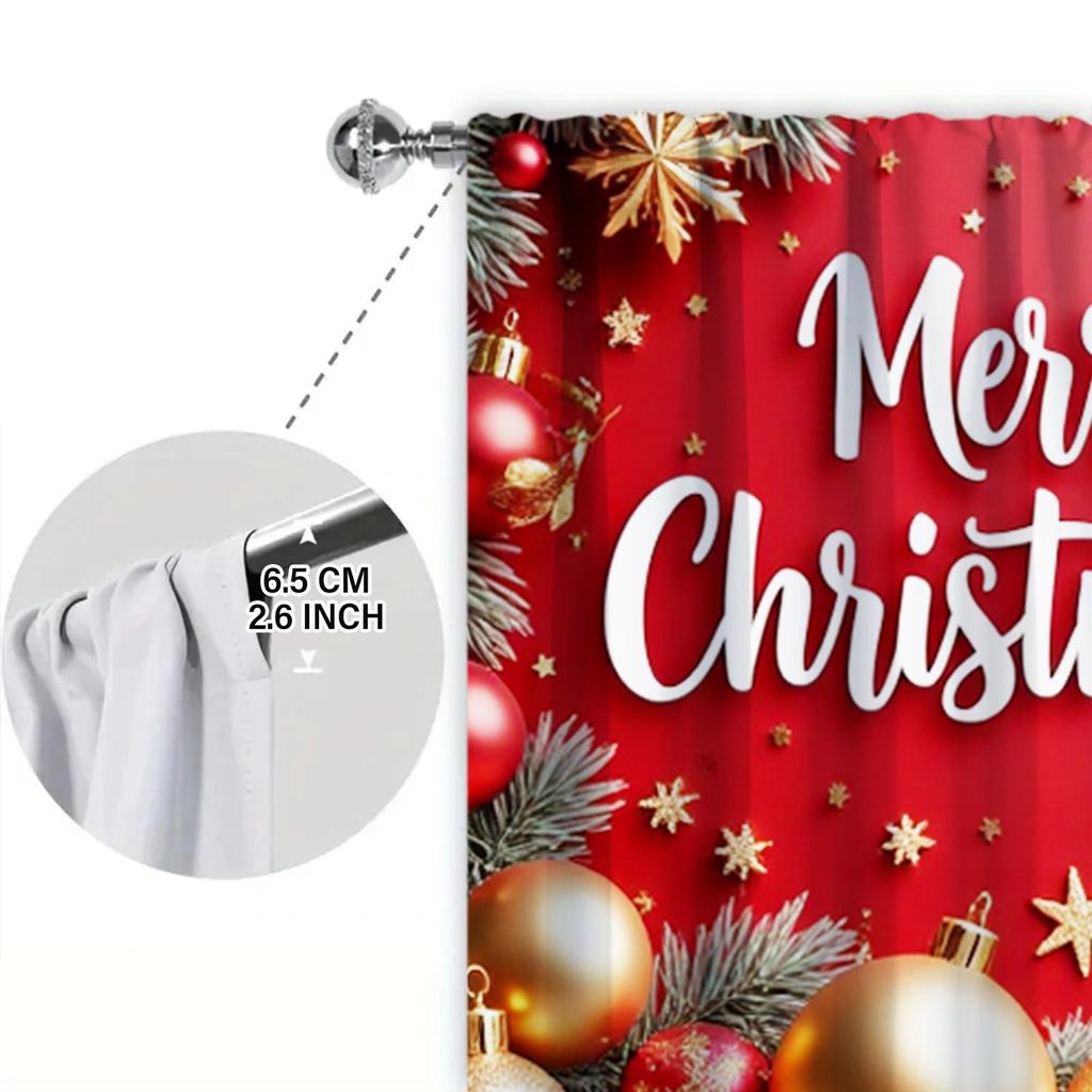 2 Stück Festliche Atmosphäre mit Merry Christmas bedrucktem Vorhang für Weihnachts-Heimdeko - Stangentasche Fensterbehandlung für Schlafzimmer