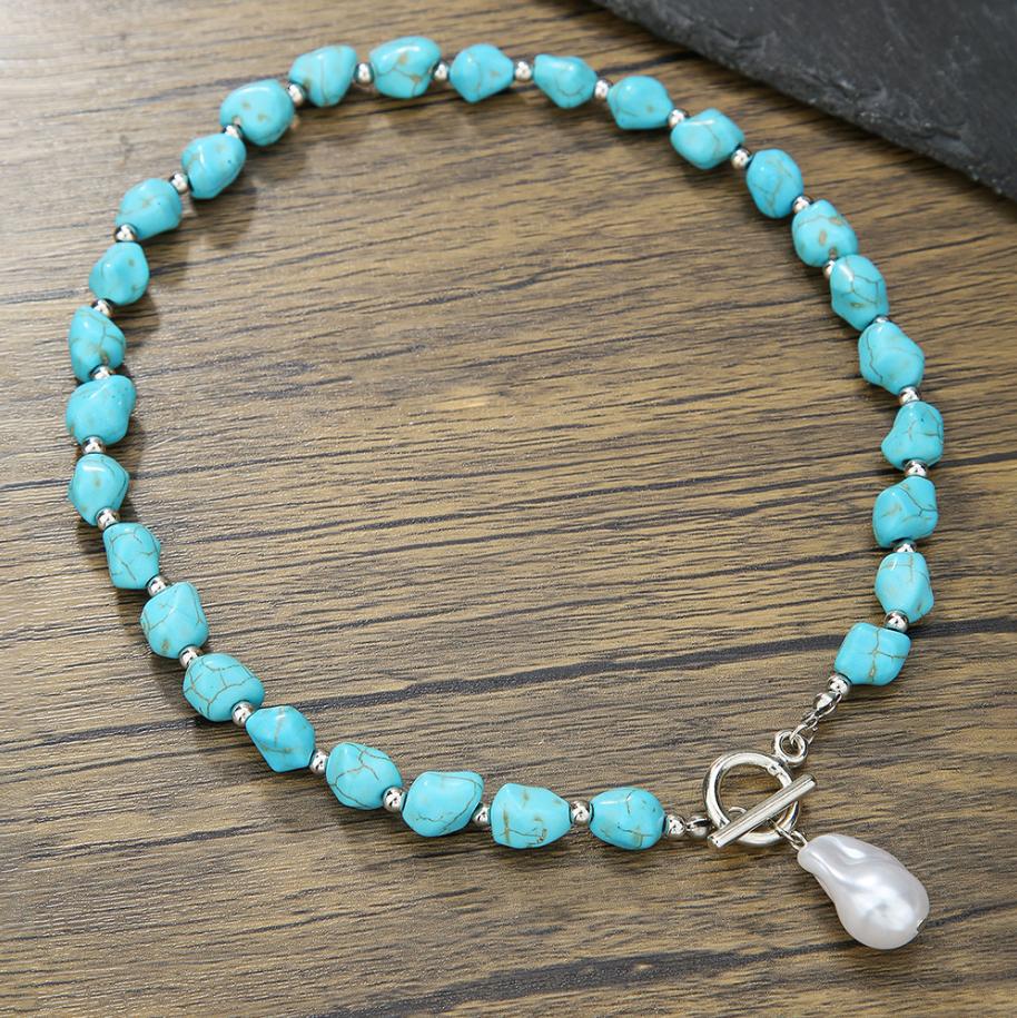 Multiple Styles Available Necklace for Women Natural Turquoise Beaded Jewelry Niche Sense Double Teardrop Pendant Turquoise Beautiful Elegant Necklace