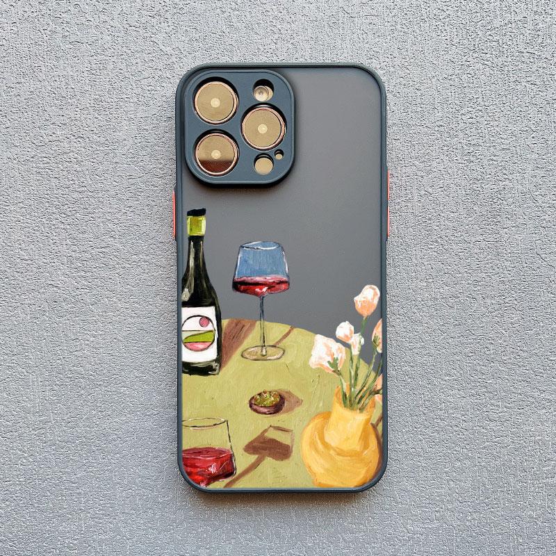 

Dining Table Wine Glass Oil Painting Phone Case For iPhone 17 Pro Max 16 15 14 Pro Max Plus 13 12 Mini 11 Pro Max Black Covers iPhone 15