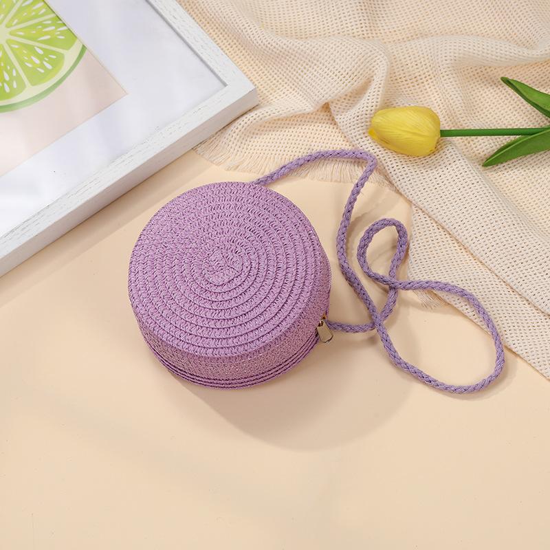 Children's bags Girls messenger bags New summer woven straw bags Seaside vacation girls round shoulder bag