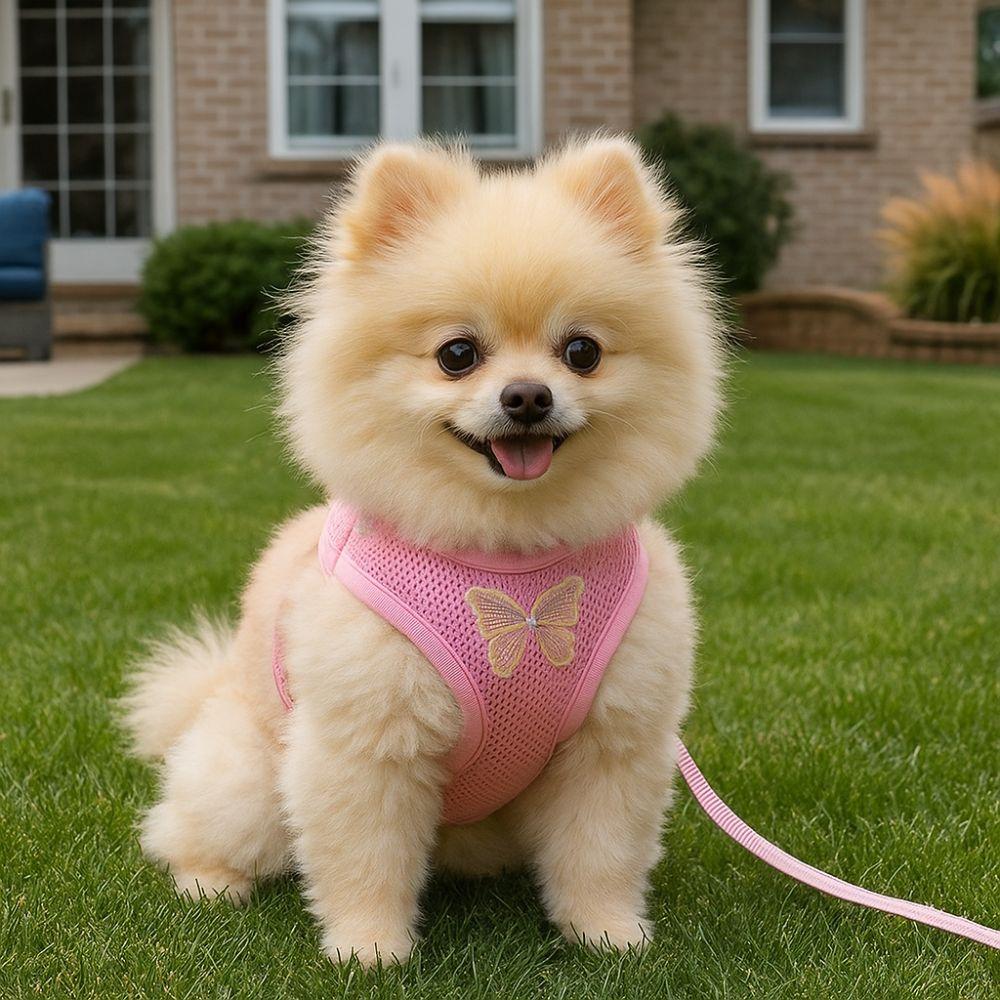 Adjustable Pet Dog Harness Leash Breathable Comfortable Dog Chest Strap with Butterfly Soft Dog Traction Rope Collar Daily Walk