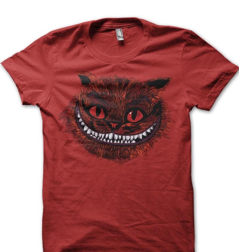 CHESHIRE Cat blue Alice in Wonderland All Mad here Hatter RED t-shirt 9583 S