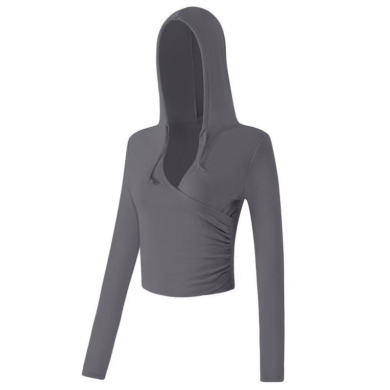 Autumn hooded yoga clothes slim and thin yoga sports tops tight training long sleeves fitness clothes