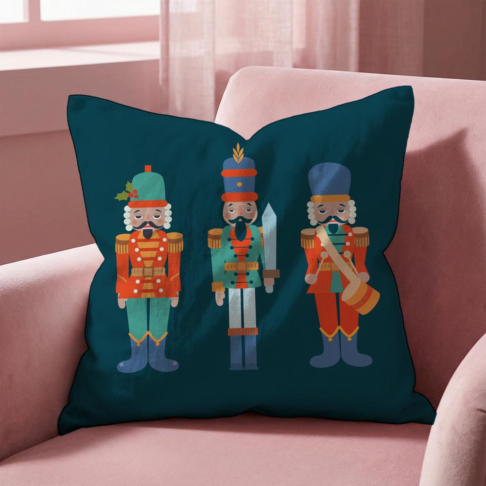 Nordic Nutcracker Soldier Toy Cushion Cover Multi-Scene Pillow Cover for Home & Car - Reversible, Soft & Durable for Daily Use