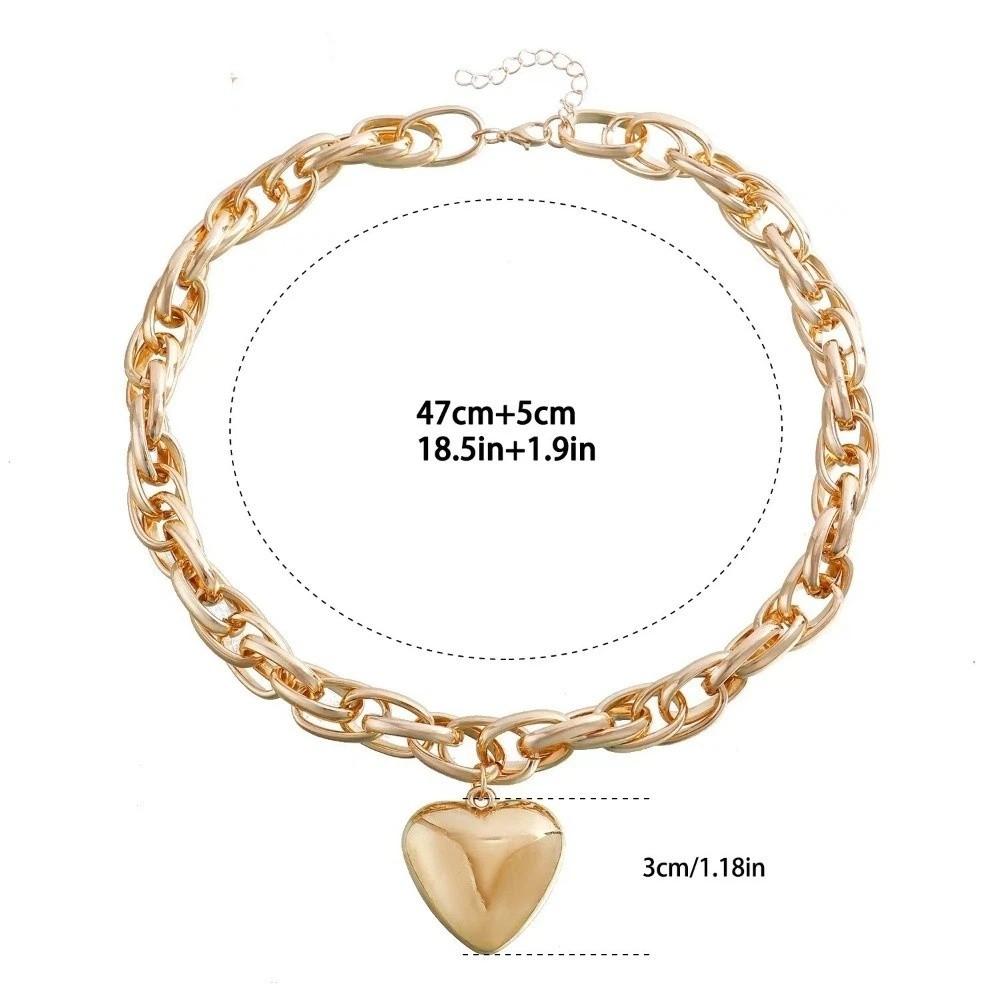 Large Chain Heart Pendant Necklace Metal Exaggerated Necklace Twisted Chain Thick Necklace Women