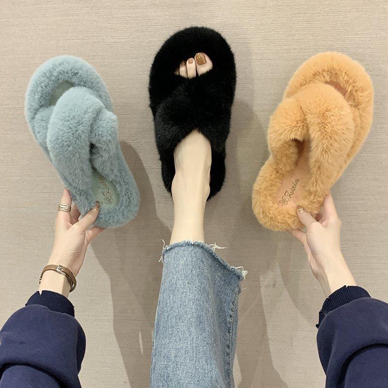 Internet celebrity Mao Mao slippers female pink 2025 autumn and winter new home versatile outer wear thick thermal cotton one-word slippers