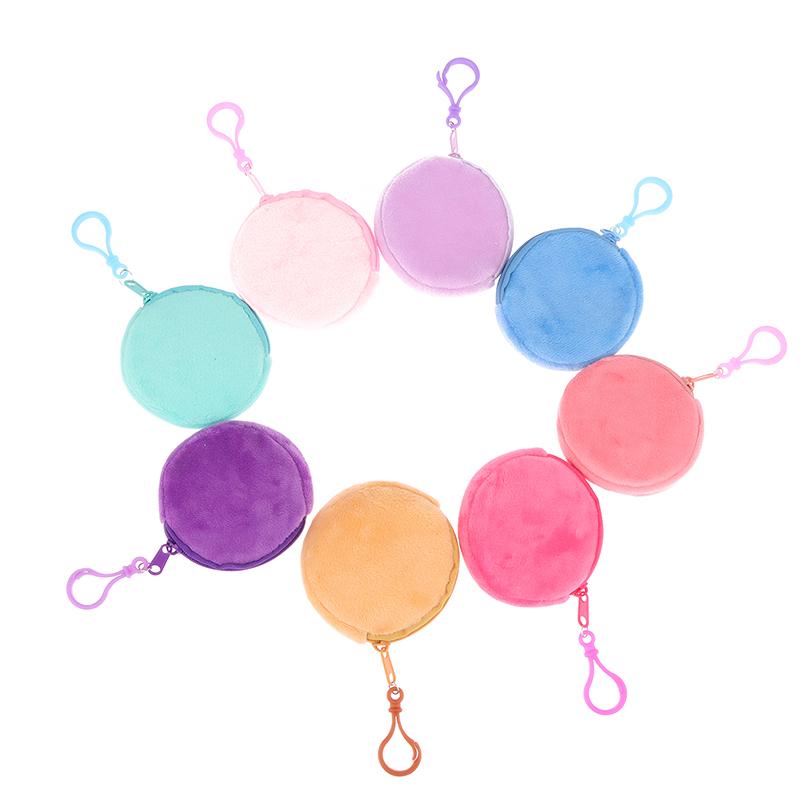 Candy Color Round Plush Coin Purse Women Cute Solid Color Change Pouch Wallet Keychain Portable Earphone Storage Bags