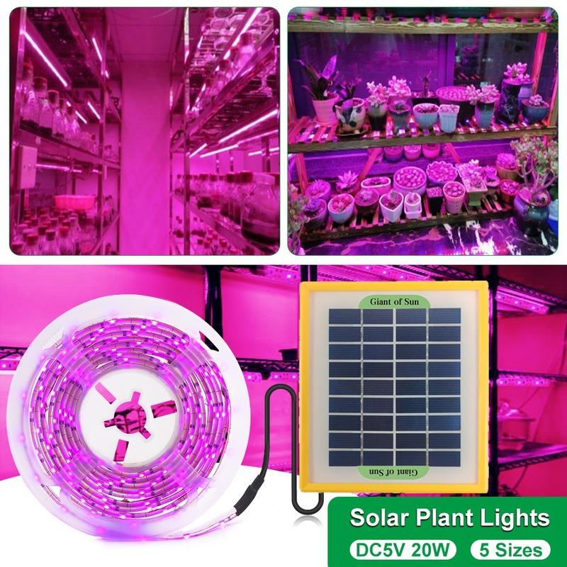💰Kjøp 2/3/5M Solar Powered LED Grow Light Full Spectrum Growth Light