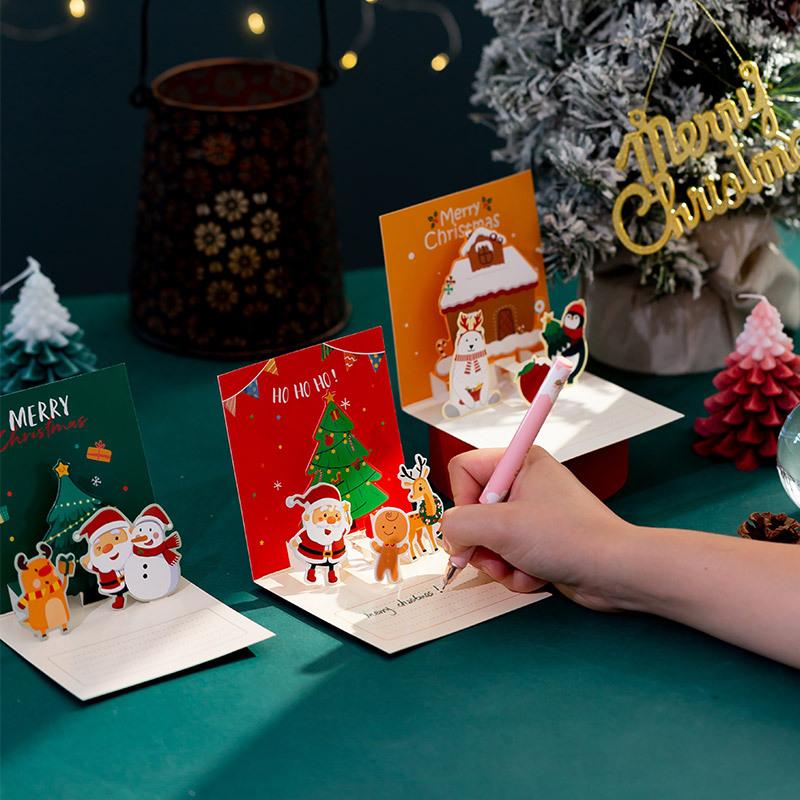 Christmas 3d Three-dimensional Greeting Card Handwritten Thank You Card Christmas Postcard High-end Folding Card Greeting Card with Envelope