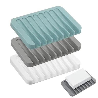 Self Draining Soap Dishes, Silicone Soap Holder, Saver for Shower, Bathroom, Kitchen, Razor, Sponges, Non-Slip Design