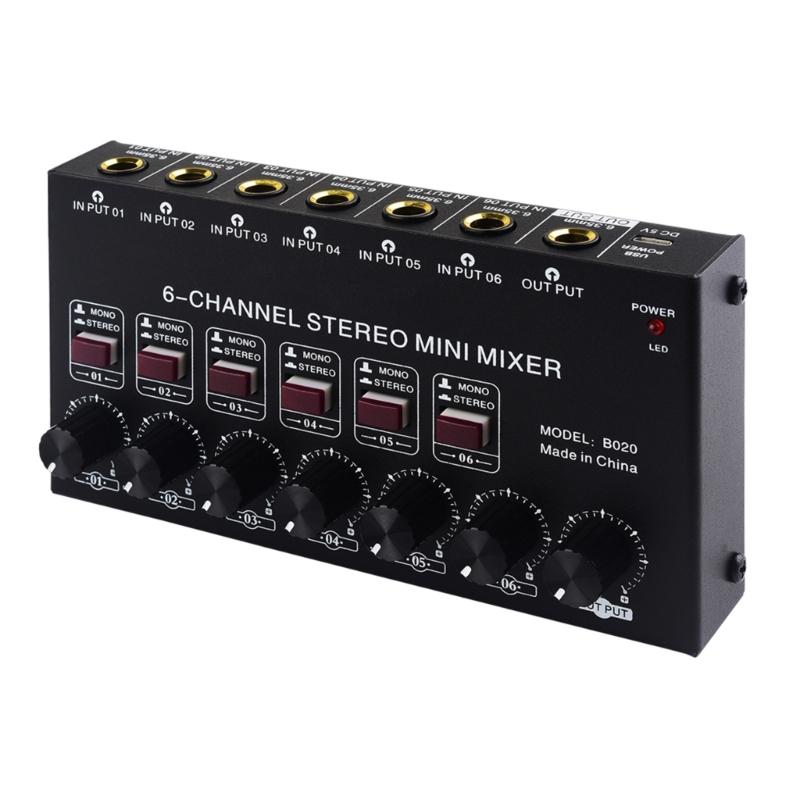 Stereo 6 Channel Mixer Sound Mixer 6 Stereo Distributor Volumes Control Mixing for Electric Guitar Keyboards Drum