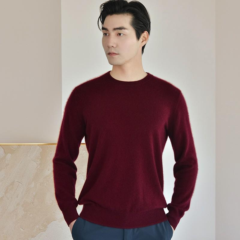 Men's 2024 Autumn/Winter Cashmere Crew Neck Loose Fit Sweater - Warm Business Casual Knit Base Layer