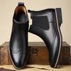 Men's British Style Vintage Brogue Chelsea Boots Soft Sole High Top Pointed Toe Leather Work Dress Shoes
