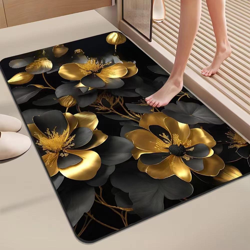 Flower Printing Bathroom Thickening Mat Bath Non-slip Carpets In Wash Basin Bathtub Side Floor Rug Shower Room Doormat Memory Foam 3D Pad