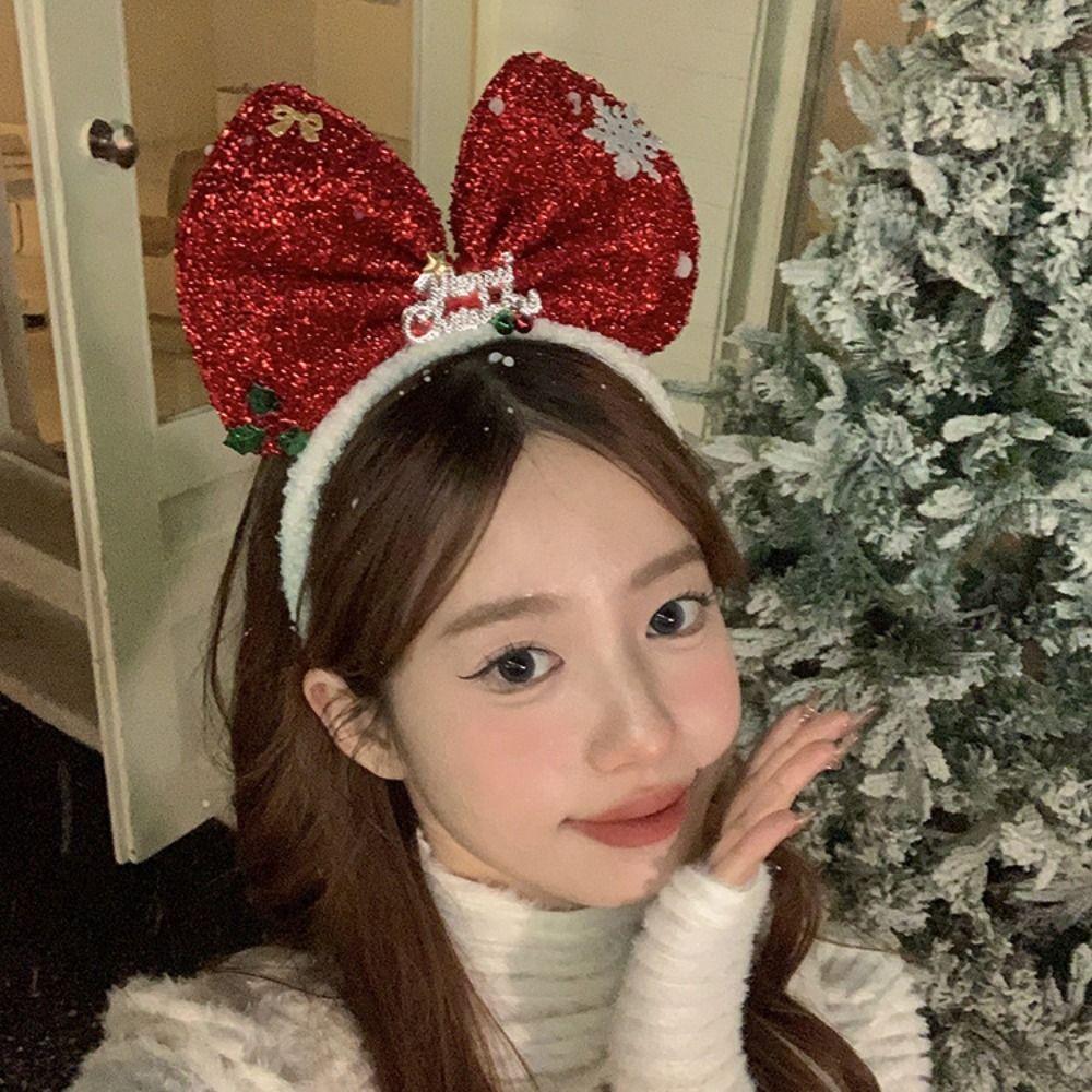 Plush Bowknot Hair Hoop Non-slip Christmas Headband Elegant Christmas Hairband  Ladies