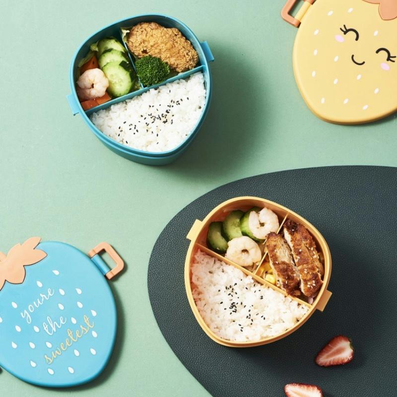 Strawberry Lunch Box Creative Children 3 Compartments Fruits Food Container Lunch Box Office Worker Picnic Packing Lunch Box