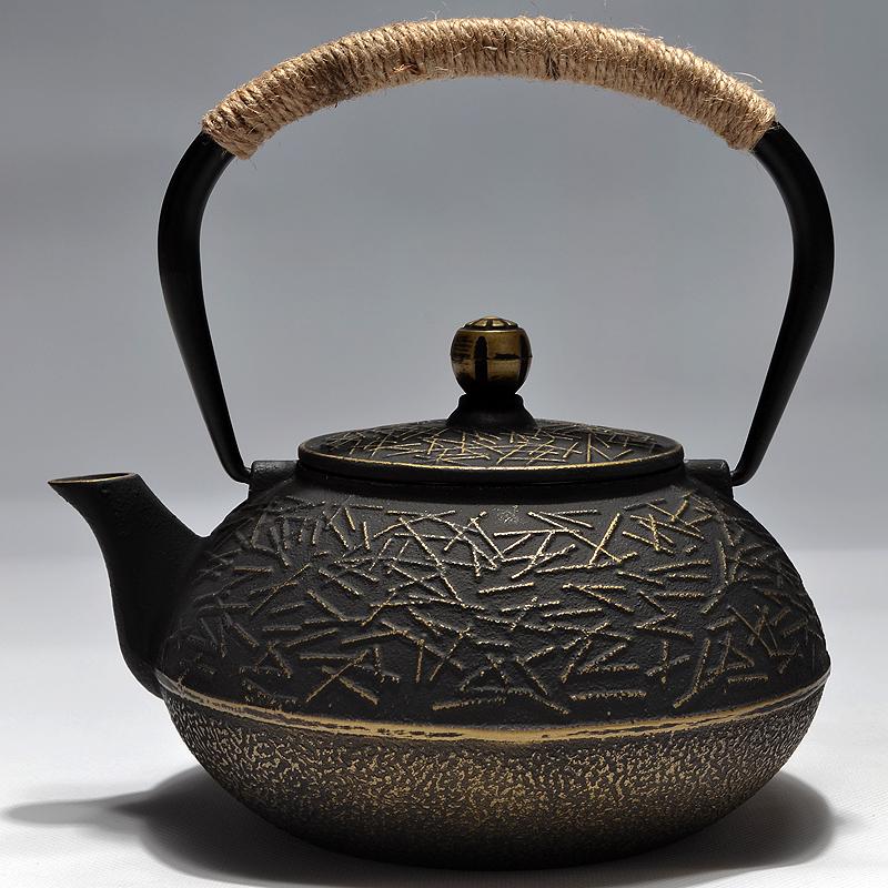 Cast Iron Boiling Teapot for Tea Brewing, Traditional Heating Water Kettle, Charcoal Stove Compatible, Rustic Black