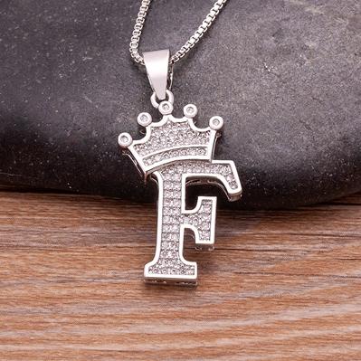 Nidin Luxury A-Z Crown Alphabet Pendant Chain Necklace Punk Style Lucky Initial Name Jewelry Fine Party Wedding Birthday Gift