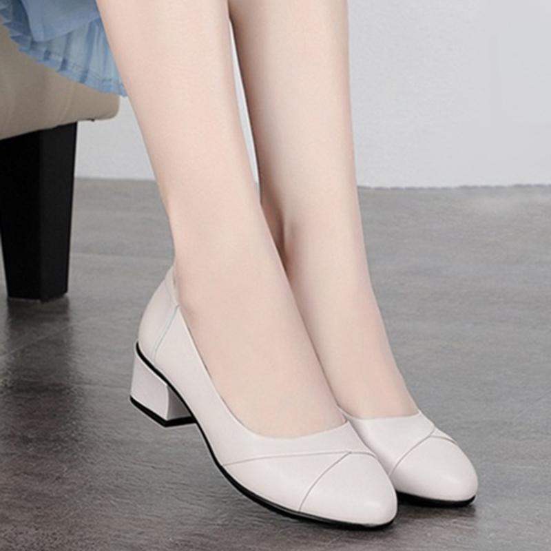 Mid Heel Women's Casual Pumps Comfort Thick Heels Round Toe Mothers Shoes Soft Sole Non-slip Office Work Shoes  Breathable