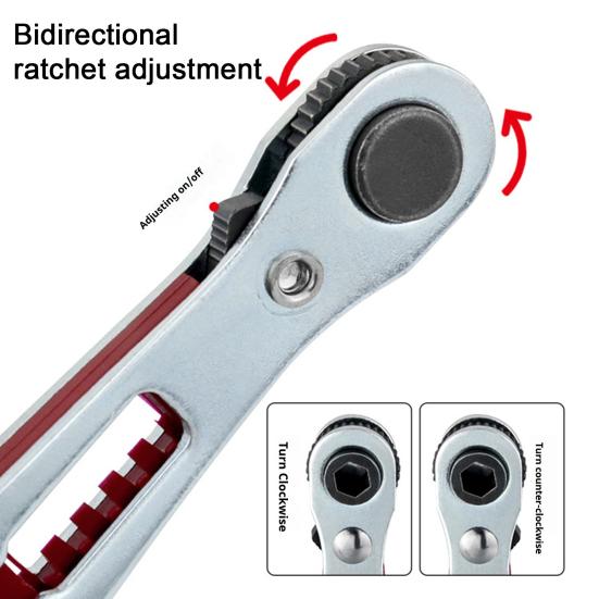 Multifunksjonell toveis skrallefastnøkkel med sklisikkert håndtak Dobbelt hodedesign Forover Revers Kryssalbue Fastnøkkel med flatt hode