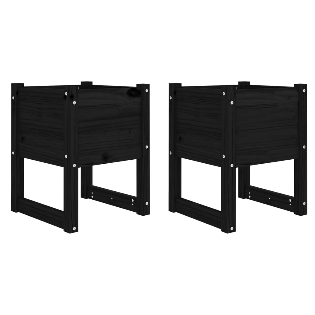 Vidaxl Donice, 2 Szt., Czarny, 40X40X52,5 Cm, Lite Drewno Sosnowe