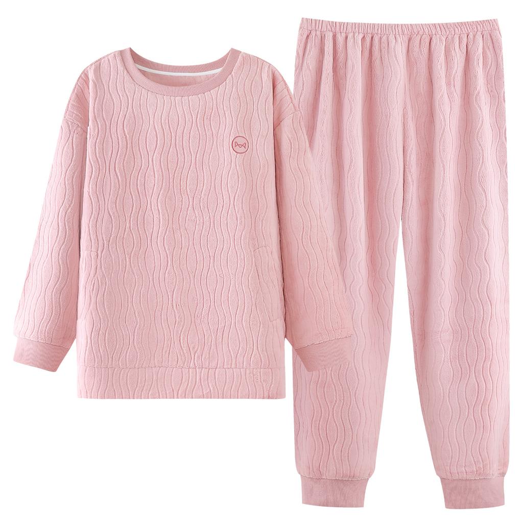 Flannel Pajamas Women'S Autumn And Winter Fleece Thickened Warm Suit Sweet Coral Fleece Loungewear