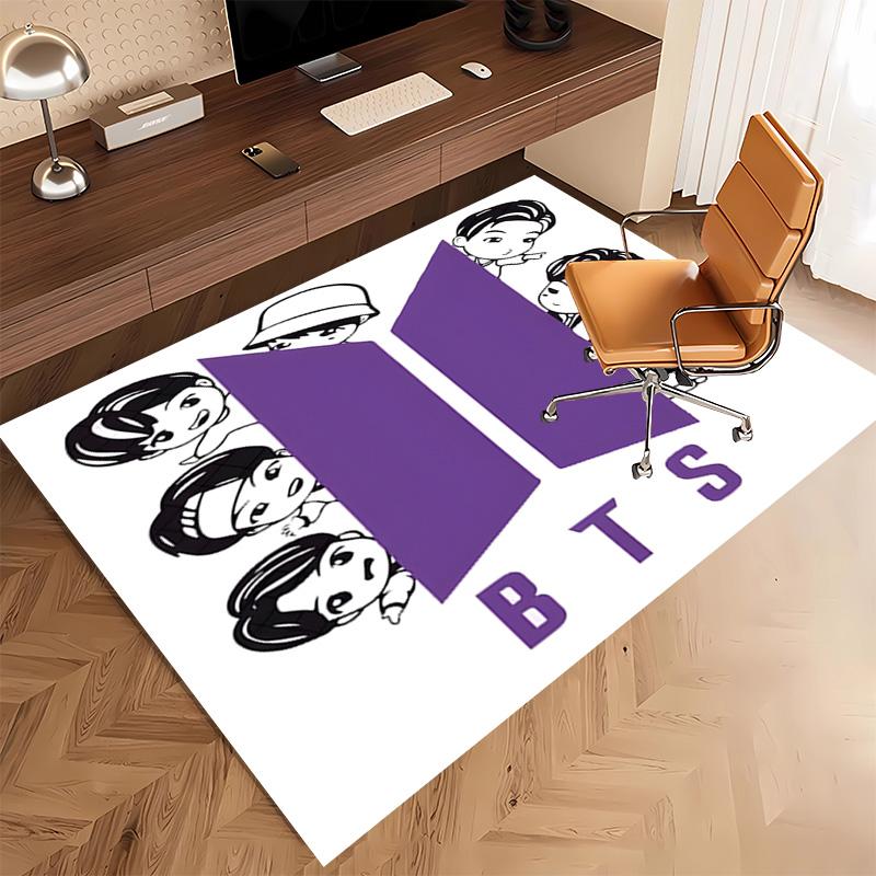 1pc BTS logo Print Area Rug - Soft, Washable Non-Slip Indoor Mat, Living Room, Home Office Decorative Rug,Office Decorative