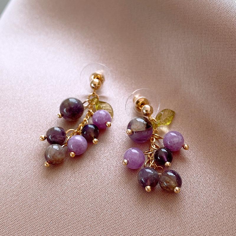 Cercei Ametist Acul de Argint Strugure de Pădure - Design Dongdaemun, Stil Elegant și Proaspăt