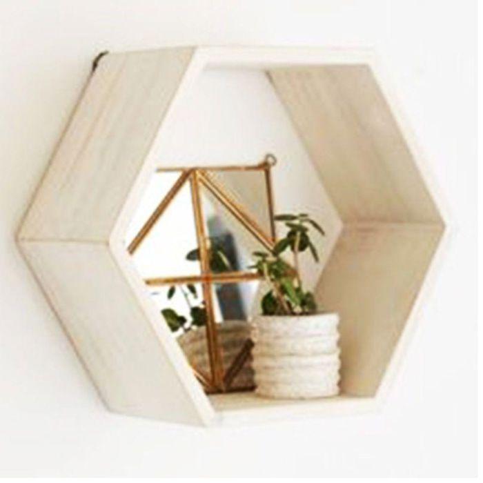 2 blocs de 3 étagères hexagonales en bois 30-40 cm