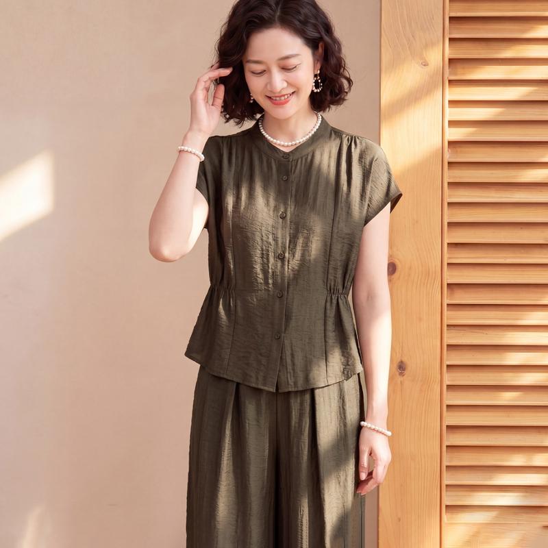 Elegant Women s Summer Short-Sleeve Wide-Leg Pant Set 4XL