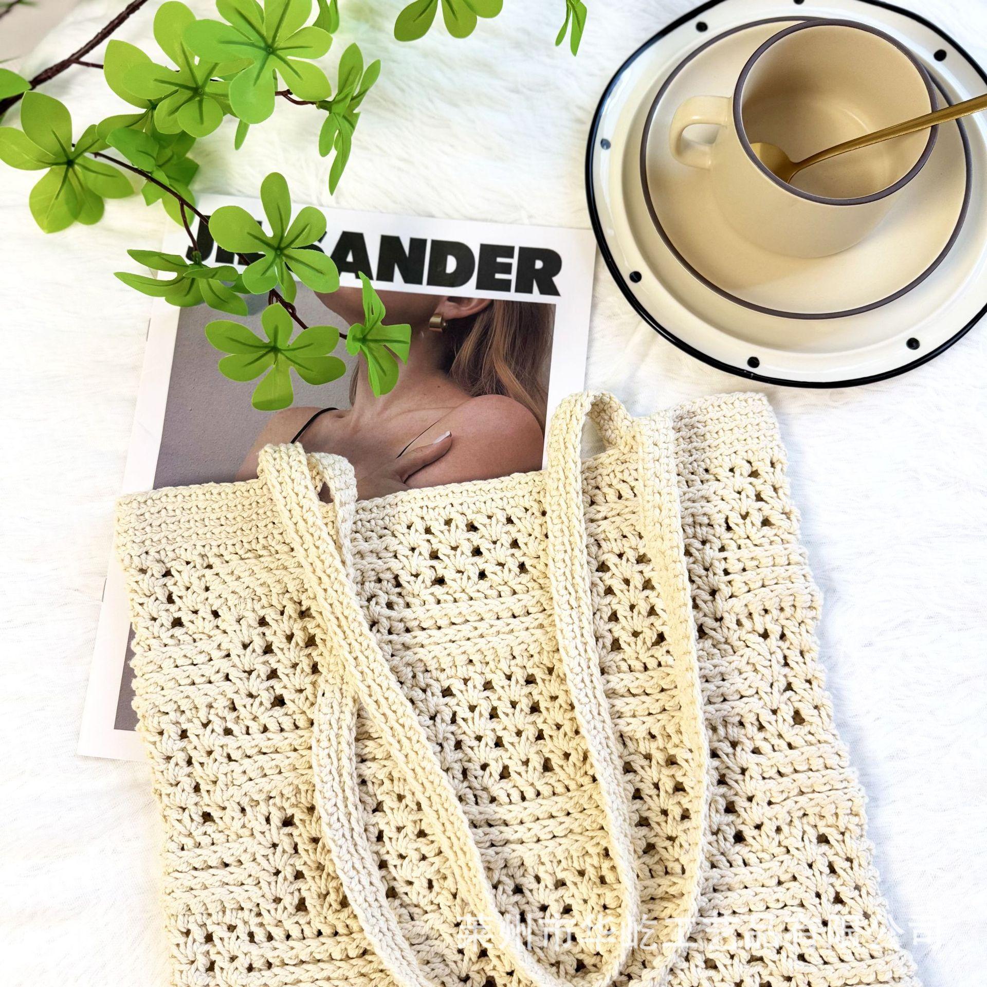 

New ins hollow cotton woven bag fashion chain straw bag shoulder casual women s bag beach vacation bag