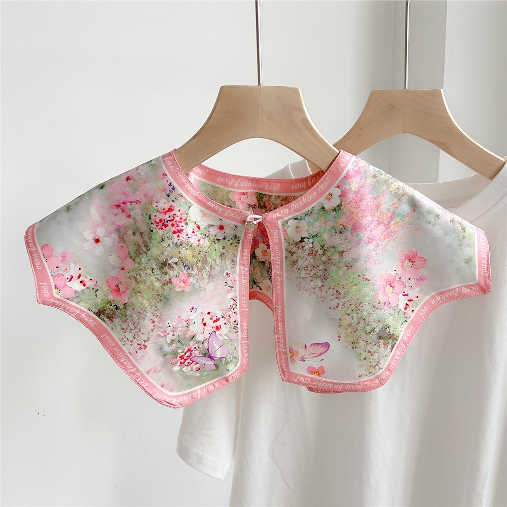 42*43cm Print Flower Sunscreen Shawl Scarf Decoration Fake Detachable Collar Protect Neck Shoulder Women Girl Dress Accessories