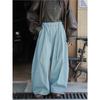 Johnature Winter Korean Style Retro Simple Elastic Waist Fleece Casual Wide-Leg Pants For Women Fashion Full Length Pants