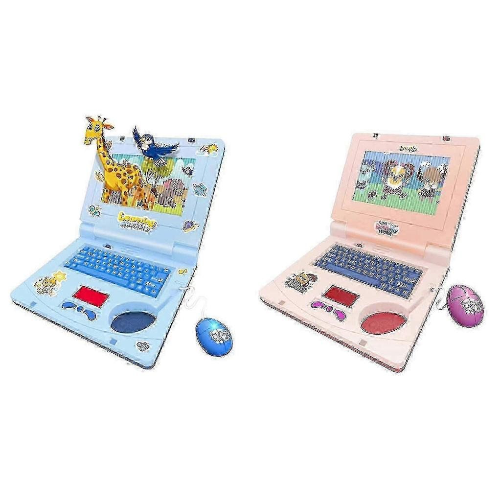 Kids Pretend Laptop Toy with Phrases, Sound Effects & Music, Educational Learning Computer for Girls (Blue, Pink)