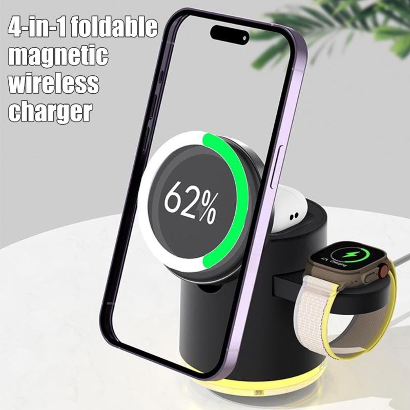 Intelligent 3 In 1 15W Magnetic Fast Charging Station Dock For Phone Earbud Smartwatch Desk Organizers With LED Lighting