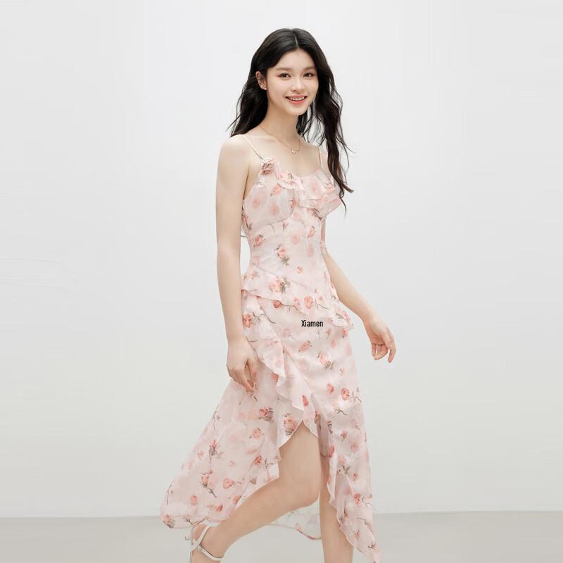 Qiushuiyiren 2025 Summer Floral Spaghetti Strap Dress