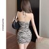 ISLAYCAOLILA DS7 Lara Cabaret Mini Club Party Tight Mini Zebra Halter Open Size Black Women's Dress, Dress, Dress, Dress, Dress, Dress, Print, Neck,