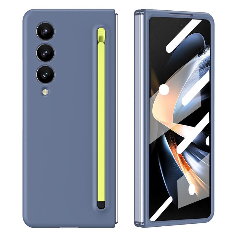 For Samsung Galaxy Z Fold4 5G Case Anti-Drop PC Phone Cover with Stylus/Tempered Glass Film