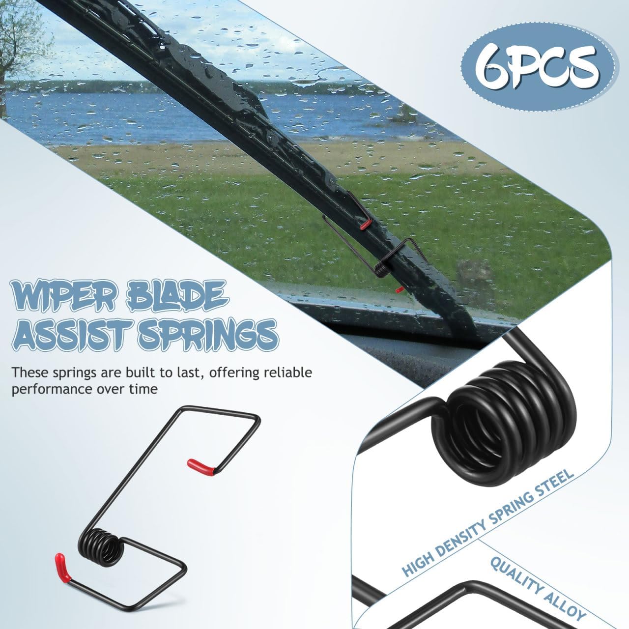 Angoily Wiper Spring, 6pcs Windshield Wiper Arm Pressure Spring Booster Replacement Kit Easy Install Compatible with Car Windshield Arms for Enhanced
