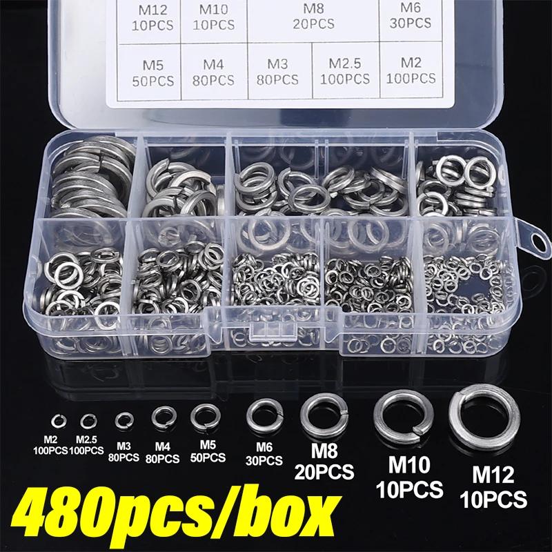 Stainless Steel Spring Lock Washers Metal O Rings Flat Gaskets Set Fasteners Hardware Assortment Kits M2 M2.5 M3 M4 M5 M6 M8 M10
