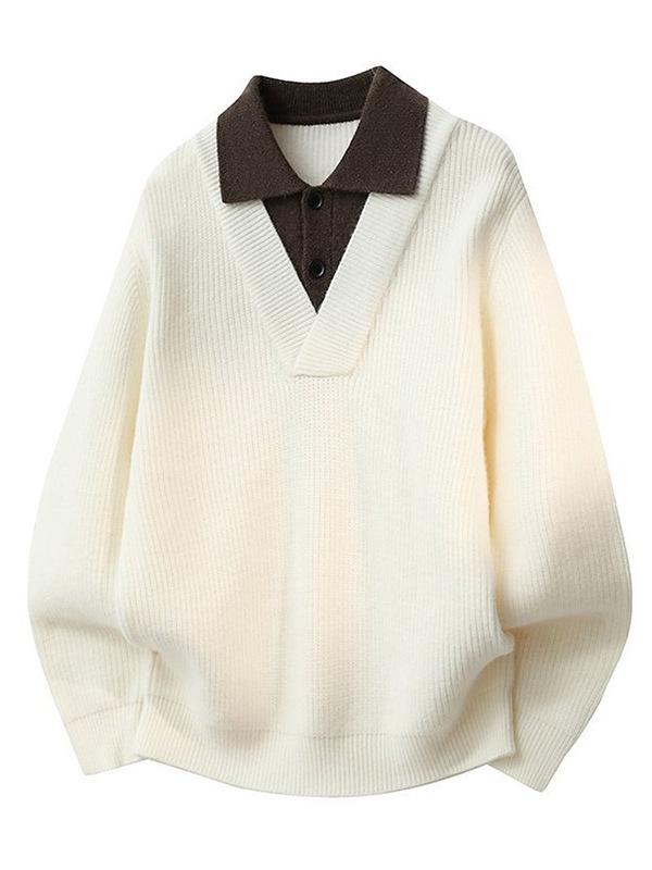 Men's Faux Two-Piece Polo Lapel Knit Sweater – High-End Old Money Style for Autumn/Winter