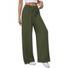 Women Solid Drawstring Elastic High Waist Wide Leg Straight Casual Long Pants