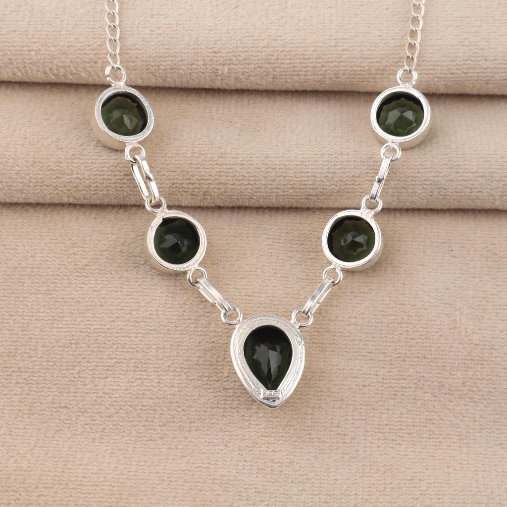 Green Tourmaline Gemstone Silver Elegant Necklace 16-18" 925 Sterling Silver Women Jewelry For Birthday Gift RN-3-7