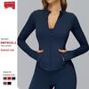 Women's Cross-Border Long Sleeve Brushed Yoga Jacket with Zipper Pocket 4510 – Tight-Fit Running & Outdoor Fitness Top