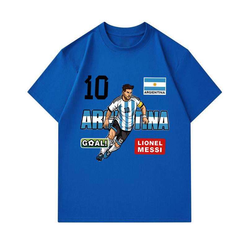 Men's 100% Cotton Crew Neck Short Sleeve T-Shirt, Argentina Soccer No.10 Lionel Messi Print Casual Sport Tee for Fans Daily Wear