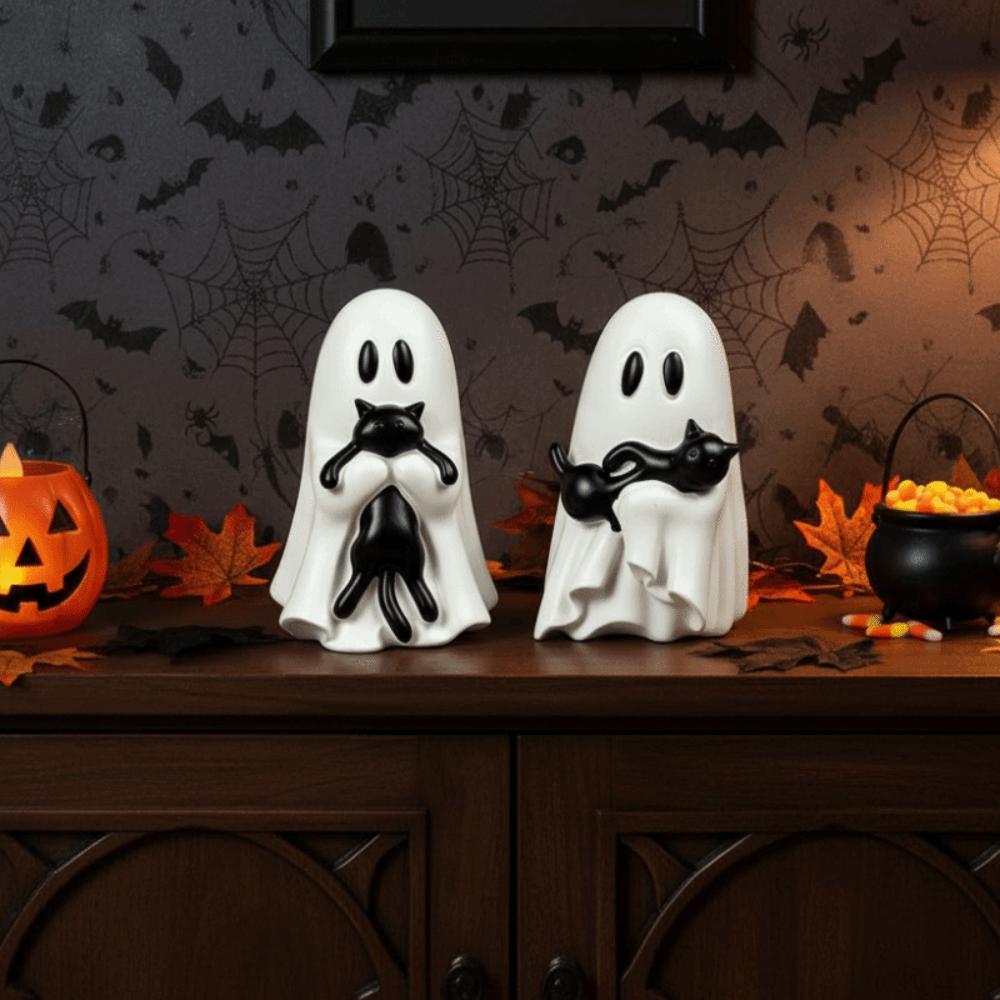 Cute Style Spooky Ghost Statue Smooth Surface Halloween Table Decor Ghost Cat Ornament Office Desk