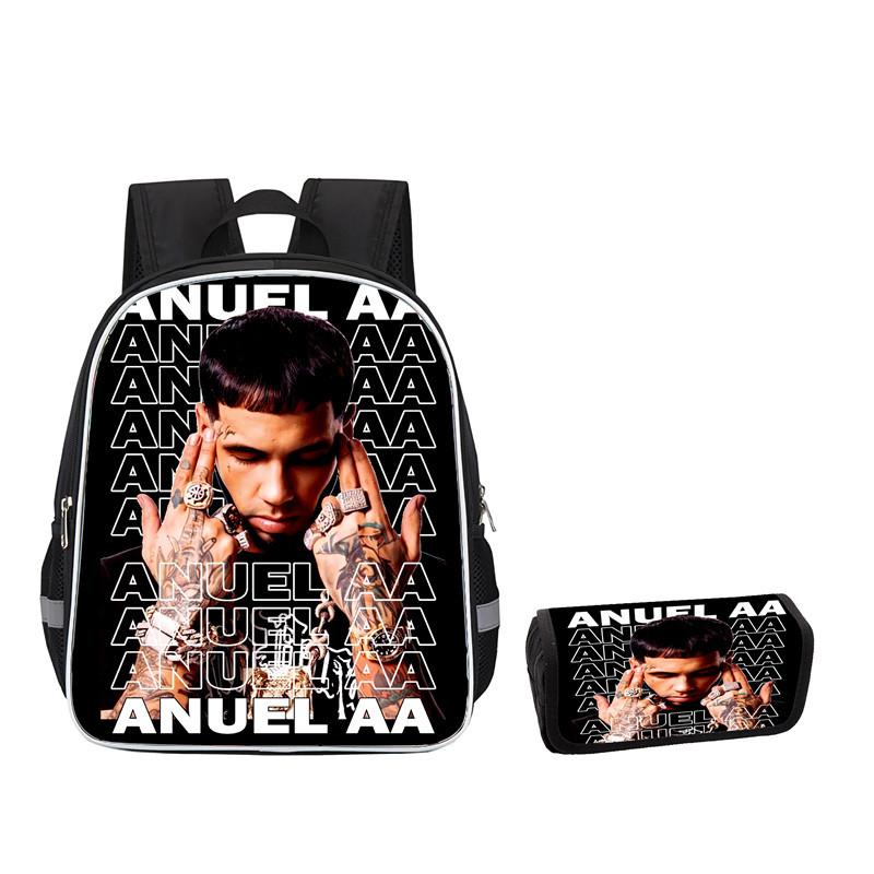 Mochila Anuel Aa para Hombre y Mujer Bolsa Escolar Casual Gran Capacidad Caja de Almacenamiento para Material Escolar Tipo Solapa