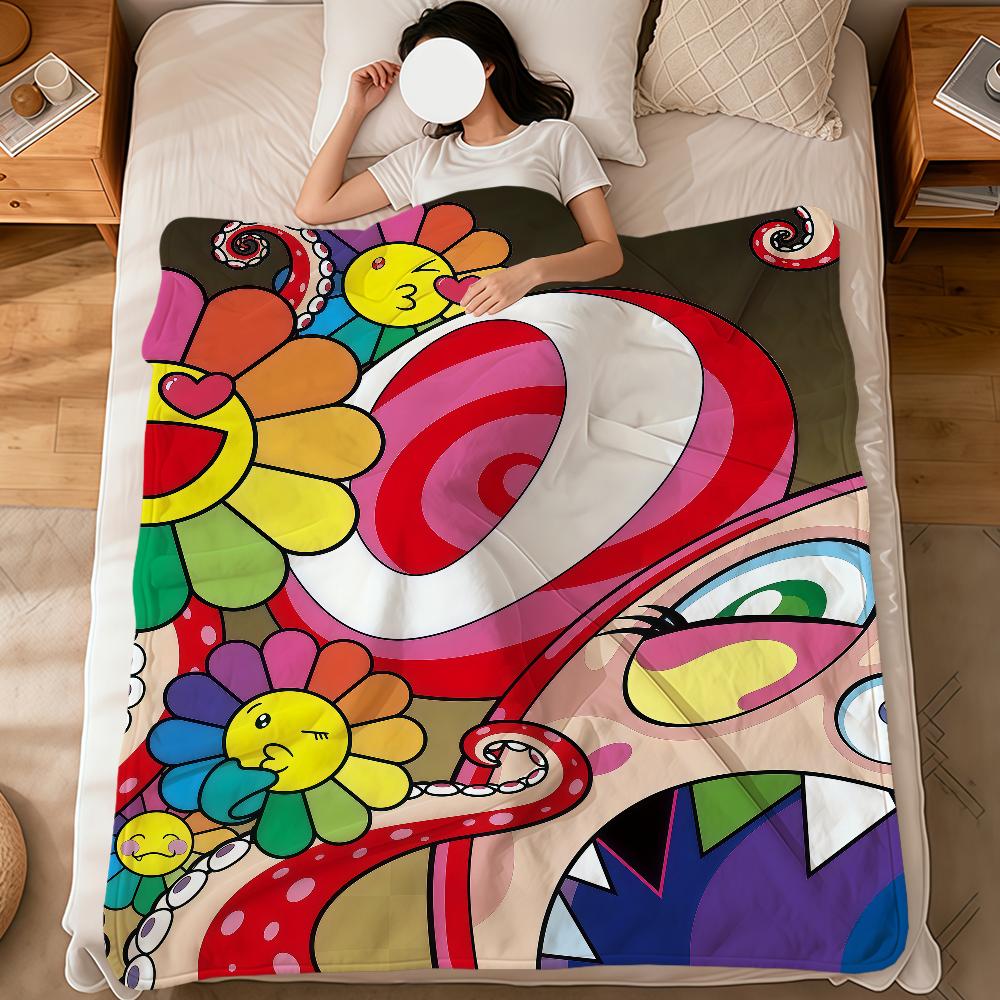 flower face Abstract pop modern murakami soft warm plush blanket dorm sofa living room pet hogar bedroom gift nap home Flannel