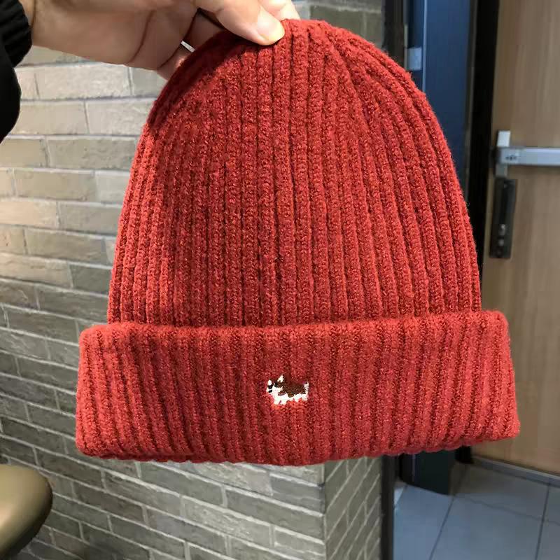 Knitted Hat for Women, Warm In Autumn and Winter, Thick Pullover Hat, Cute Puppy Embroidered Street Versatile Wool Hat for Men