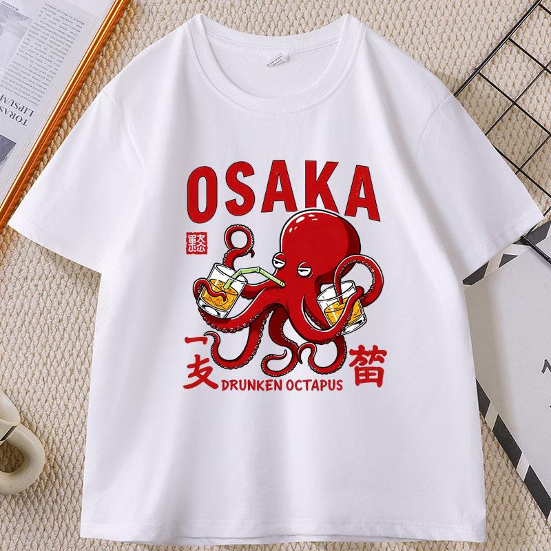 Japanese Street Food T-shirt Osaka Dotonbori Octopus Printed Tshirt Takoyaki Anime Short Sleeve Tees Round Neck Summer Clothes